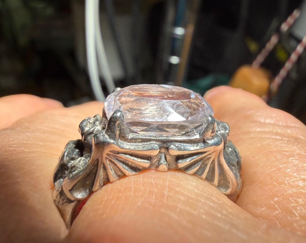 6.42 CT LIGHT PINK KUNZITE .925 STERLING SILVER MENS DRAGON RING SIZE 9.5, 7.8GR