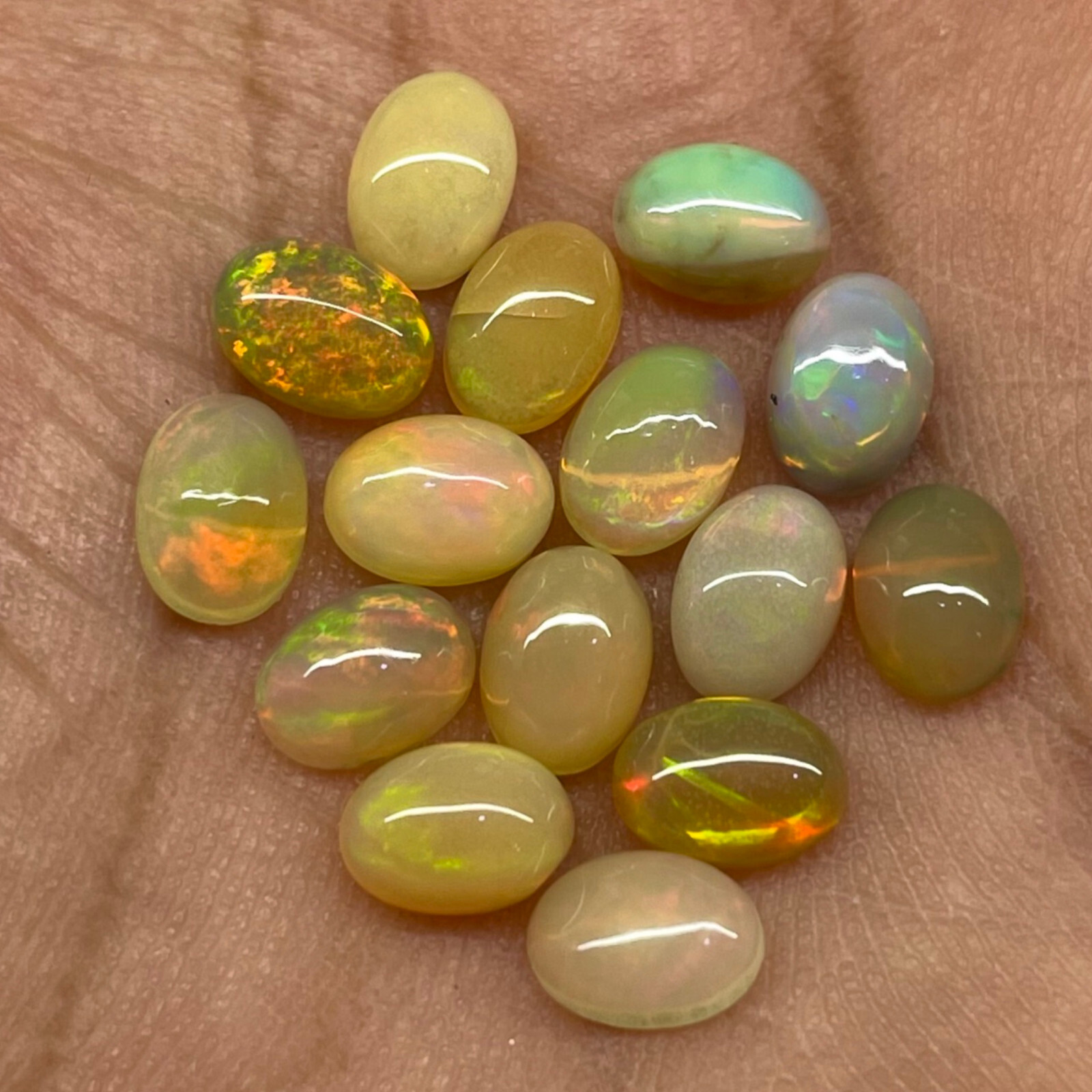 15 Pcs Natural Ethiopian Opal 7x5mm Flashy Untreated Loose Cabochon Gemstones