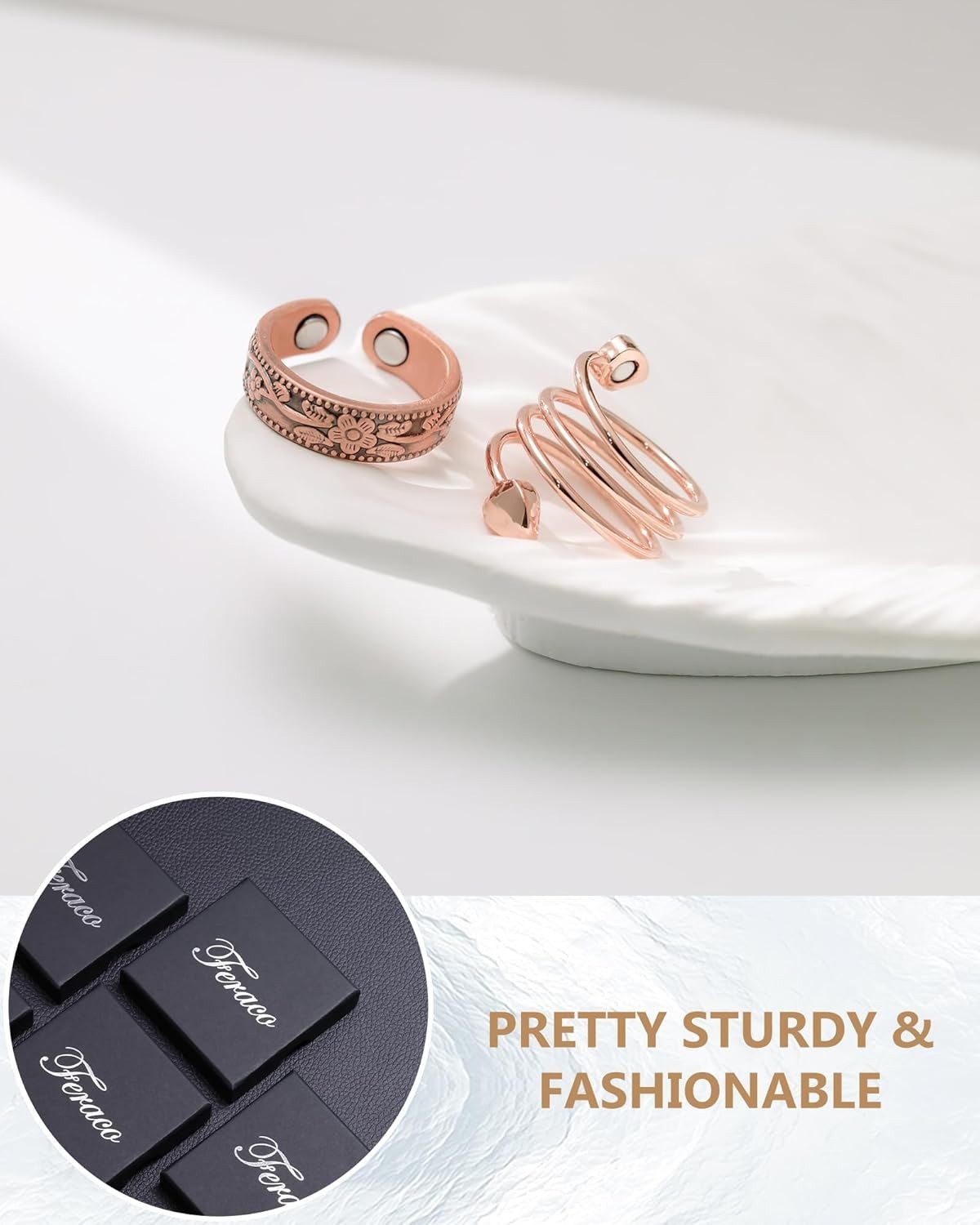 2x Copper Magnetic Rings For Women Adjustable Lymphatic Drainage Thumb Jewelry