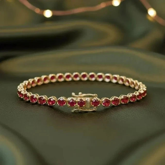 7 Ct Round Cut Women’s Lab Created Ruby Tennis Bracelet 14K Yellow Gold Plated