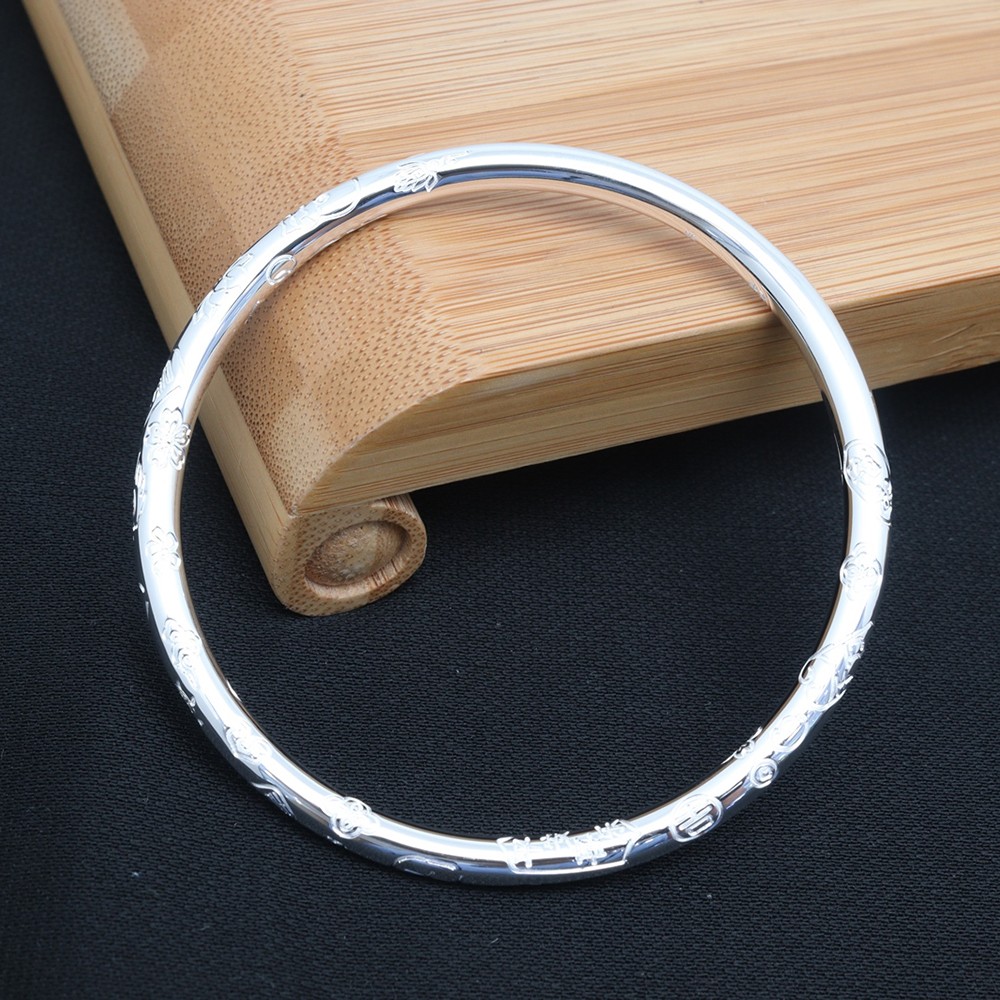 Pure S999 Fine Silver 999 Bangle Women Men Carved Safe Bracelet 29-30g ID:58mm