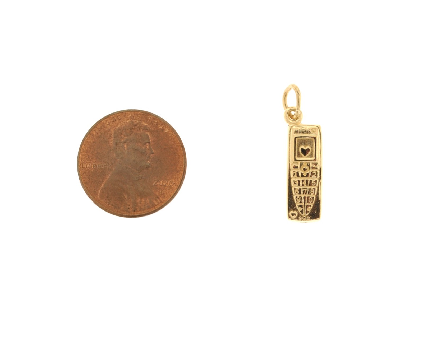 14K Yellow Gold 3D Cell Phone with Heart on Screen Charm