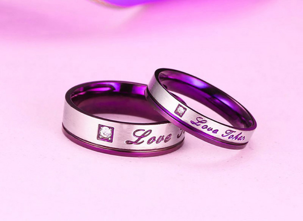 Simple Fashion Stainless Steel Purple Inlaid Diamond Couple Ring Jewelry Gift