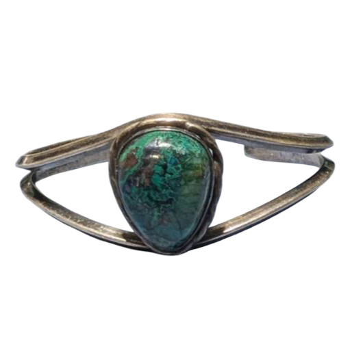 Vintage Artisan 925 Sterling Chrysocolla Split Shank Bracelet southwestern 22.4g