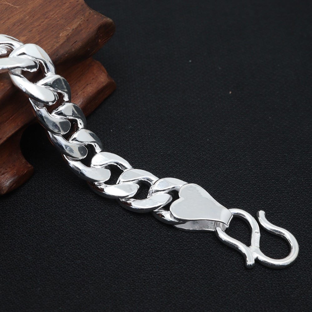 New Pure 999 Fine Silver Bracelet 12mm Curb Link Chain 21cm/8.26inch Men Women