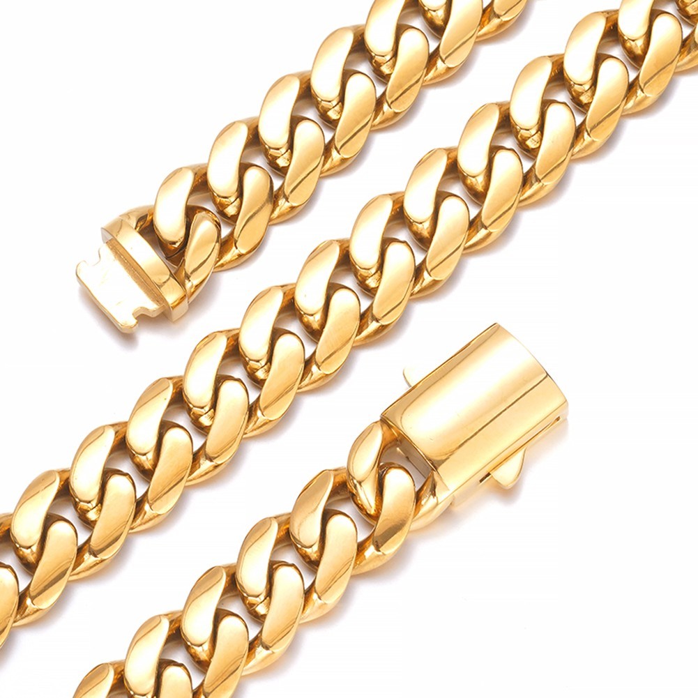 Men’s 6/8/10/12/14mm Gold Color Stainless Steel Miami Cuban Link Chain Necklace