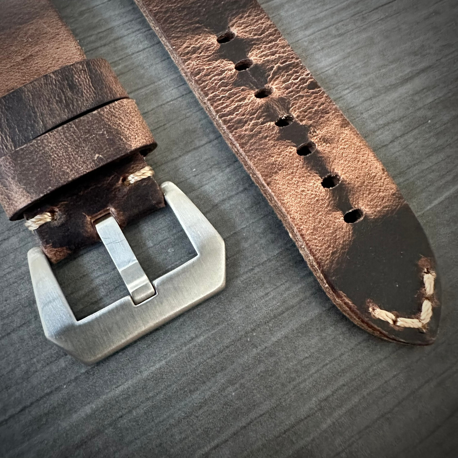 Thick Rustic Brown Leather Watch Strap Band For NEW Apple Watch ULTRA 1 2 49mm