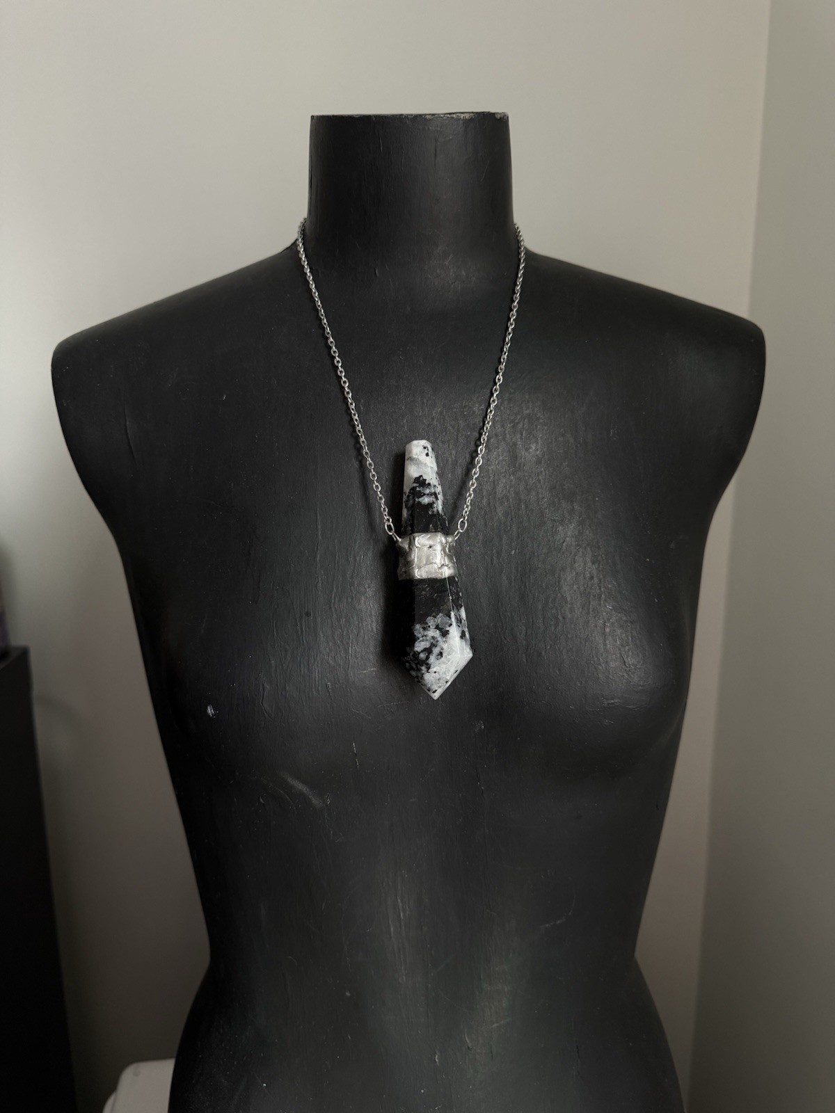 Moonstone black tourmaline crystal necklace pendant talisman statement jewelry