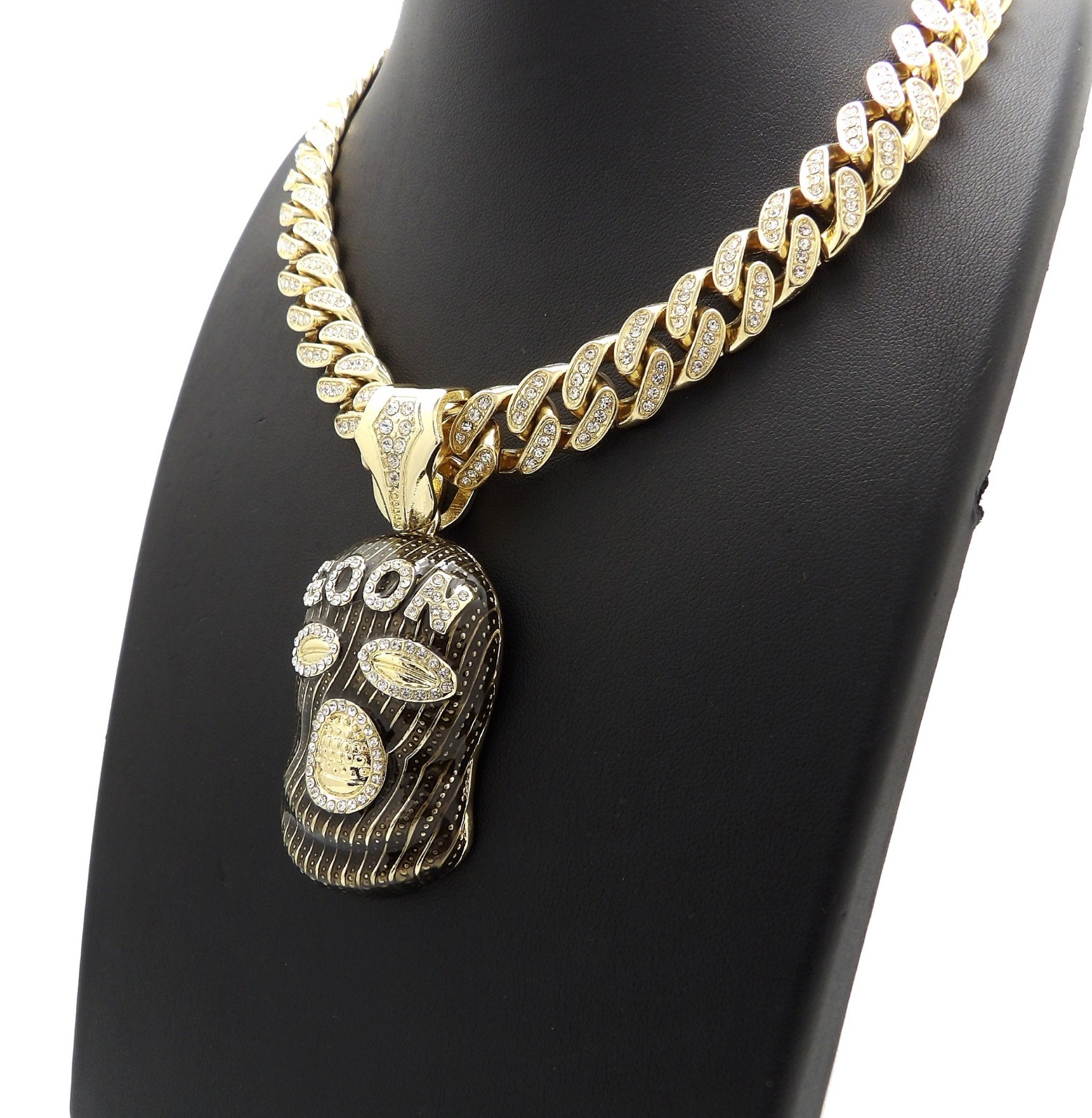 Hip Hop Masked Goon Pendant & 12mm 18″ Full Iced Cuban Choker Chain Necklace