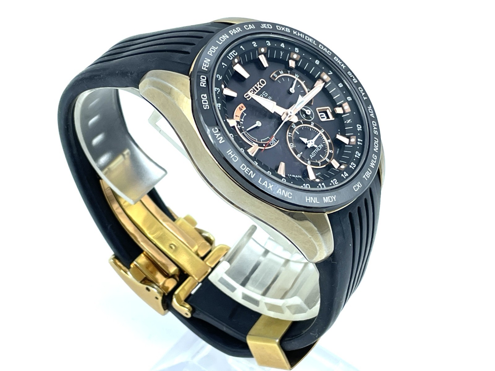 SEIKO ASTRON GPS Radio Wave Solar Men’s Watch Gold case 8X53-0AC0-2 Good coditio