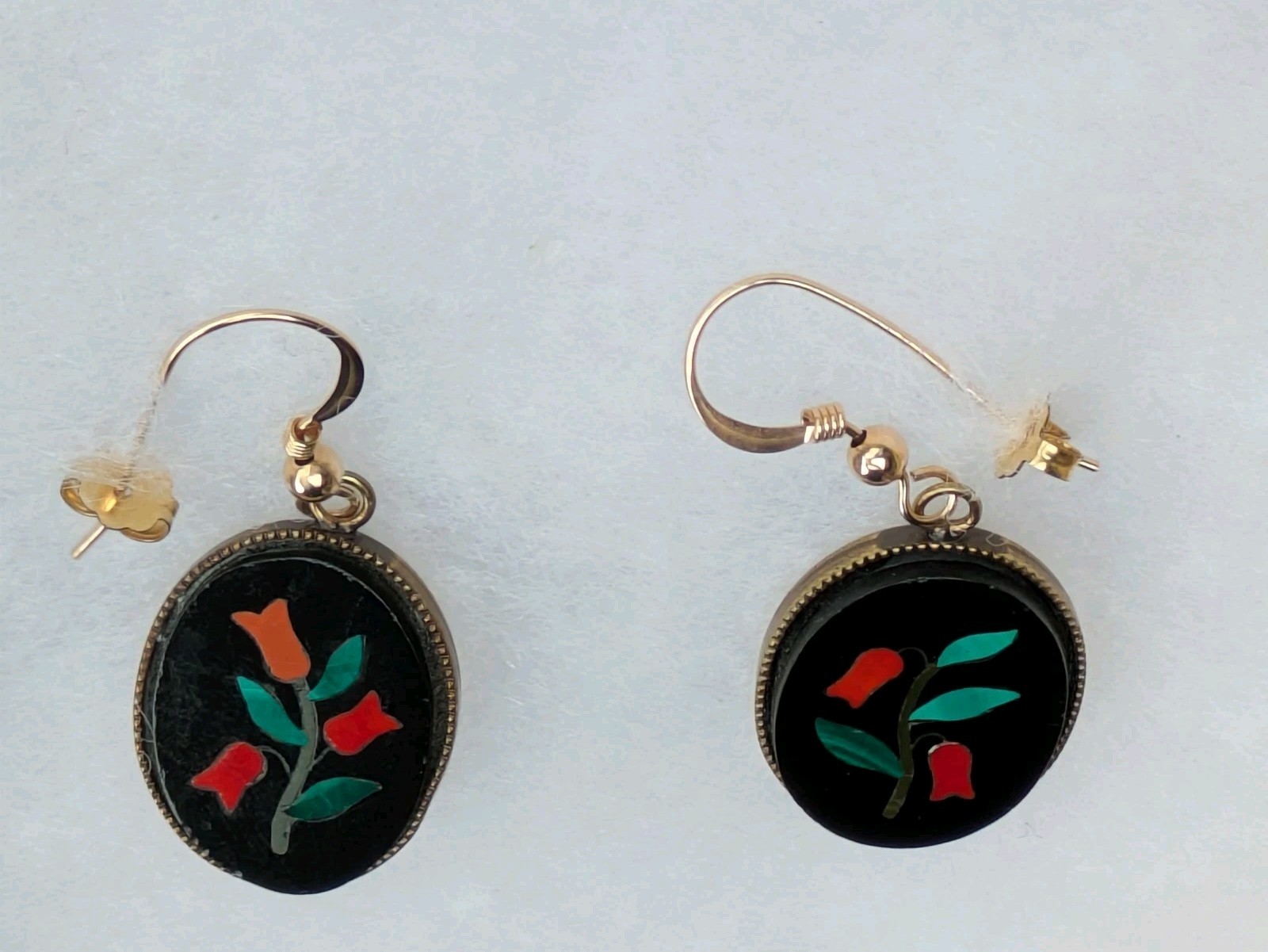 Pietra Dura Pierced Earrings – Made w/ Antique Italian Plaques, 14k GF Hooks C15