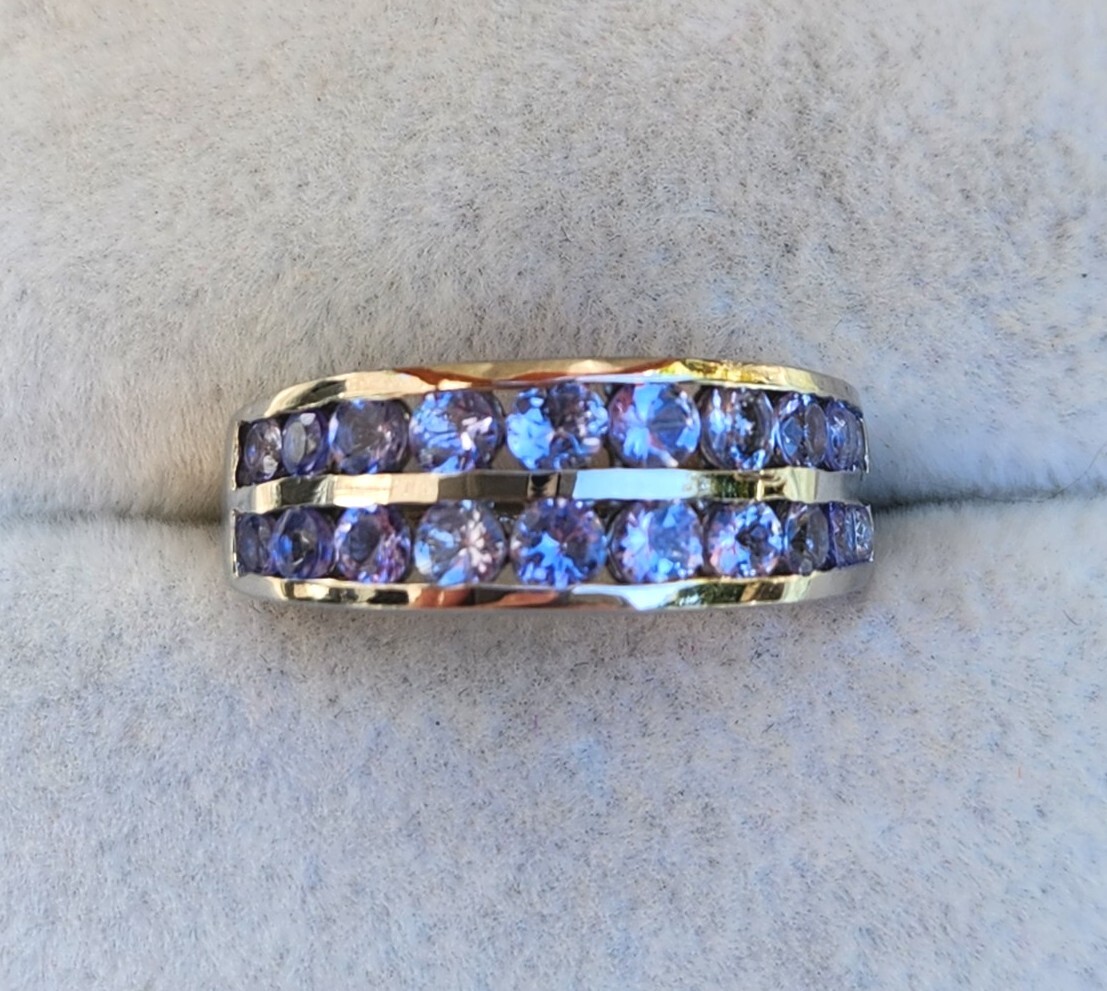 Tanzanite Double Half Eternity Band in Platinum Over Sterling 2.0 ctw Size 6