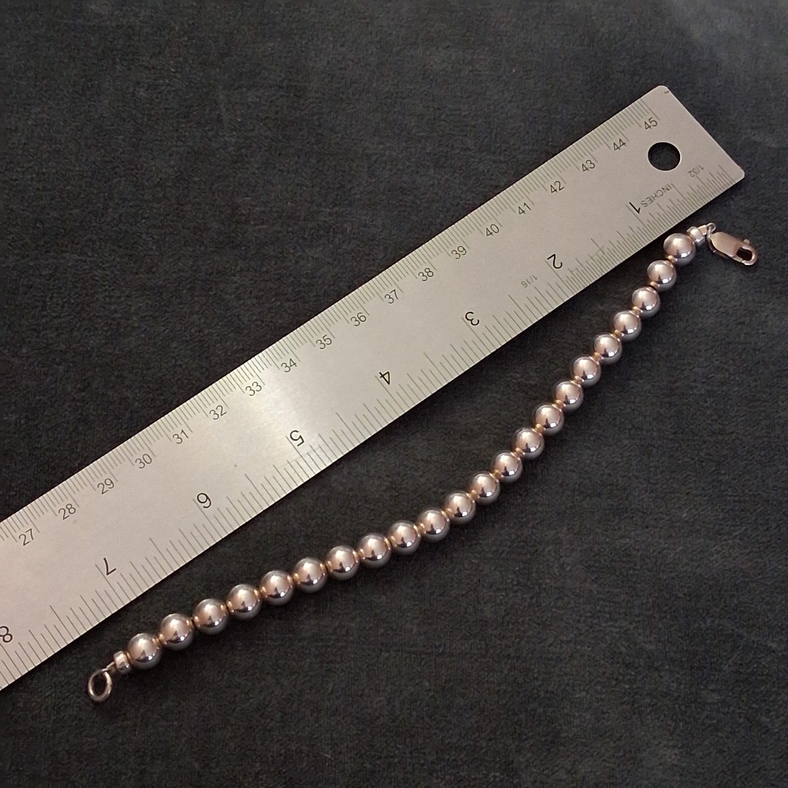 Sterling Silver 8mm Bead Bracelet 7.5inch Long
