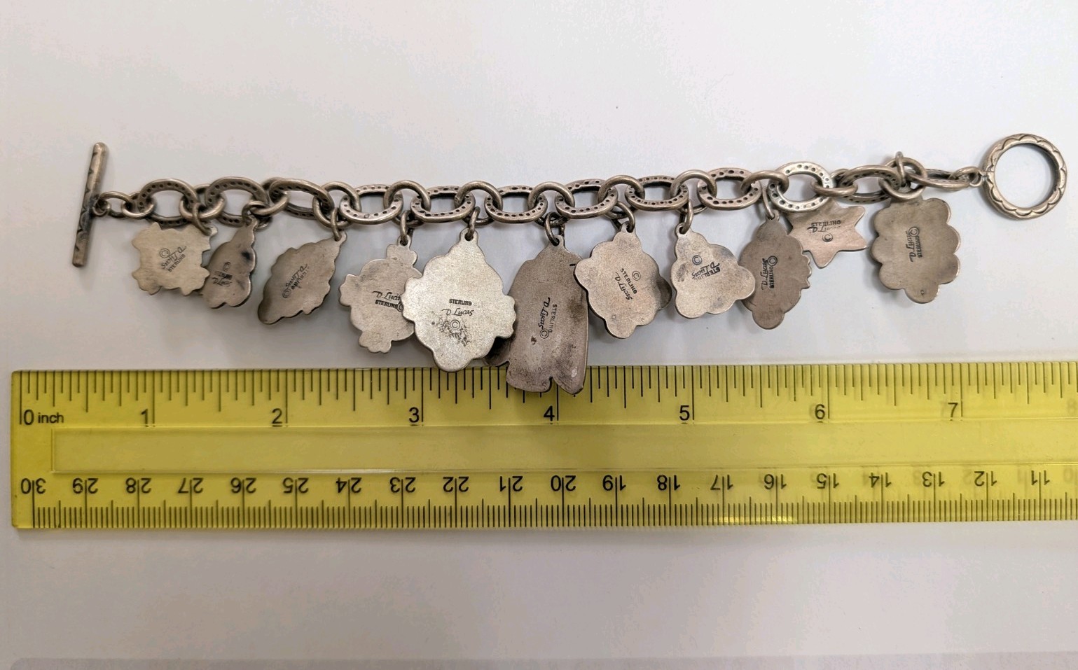 Don Lucas Sterling Silver Multi Stone Charm Bracelet Toggle Clasp 46.4 Grams
