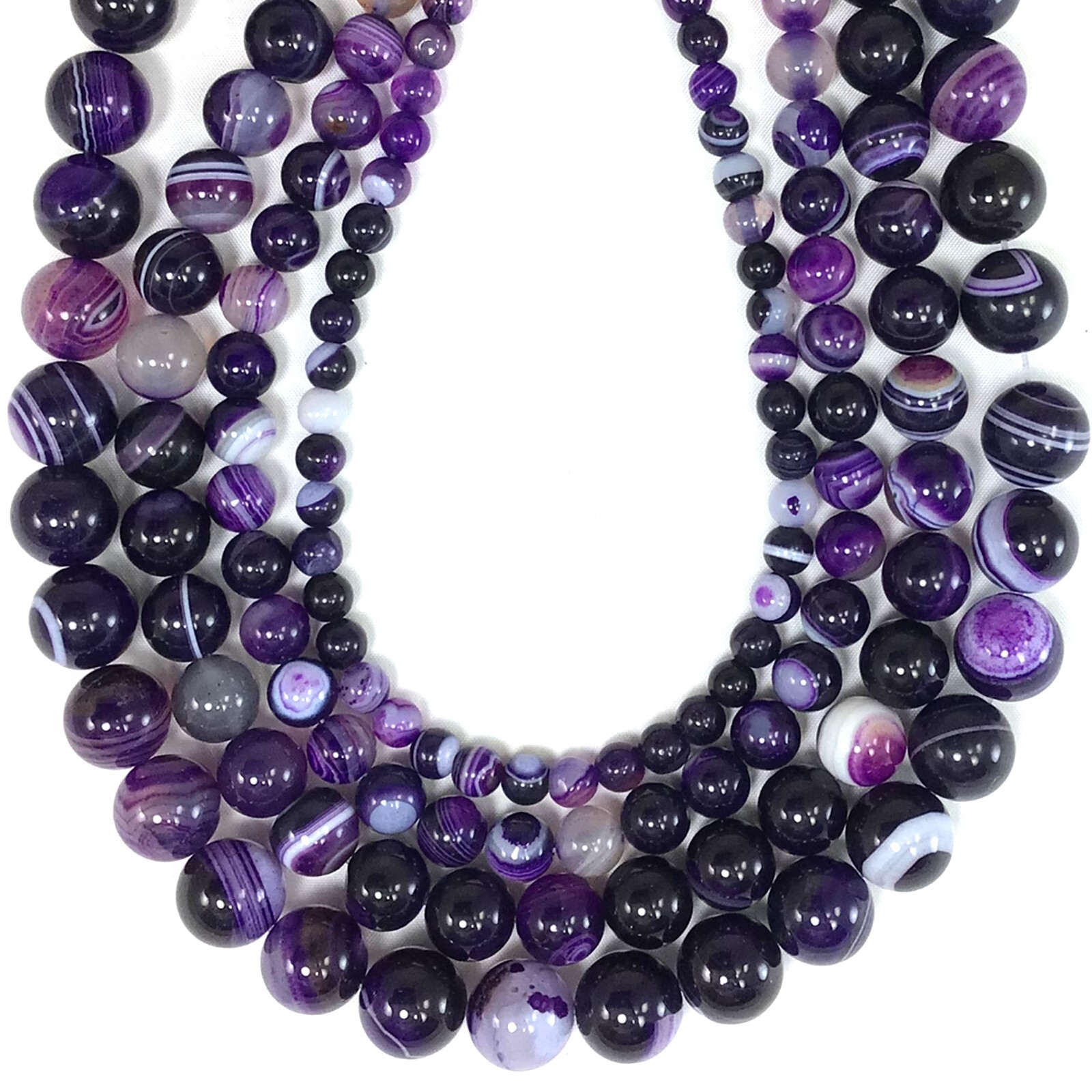 Gemstone Natural Purple Stripe Agate Smooth Round Loose Beads 15″ Jewelry Making