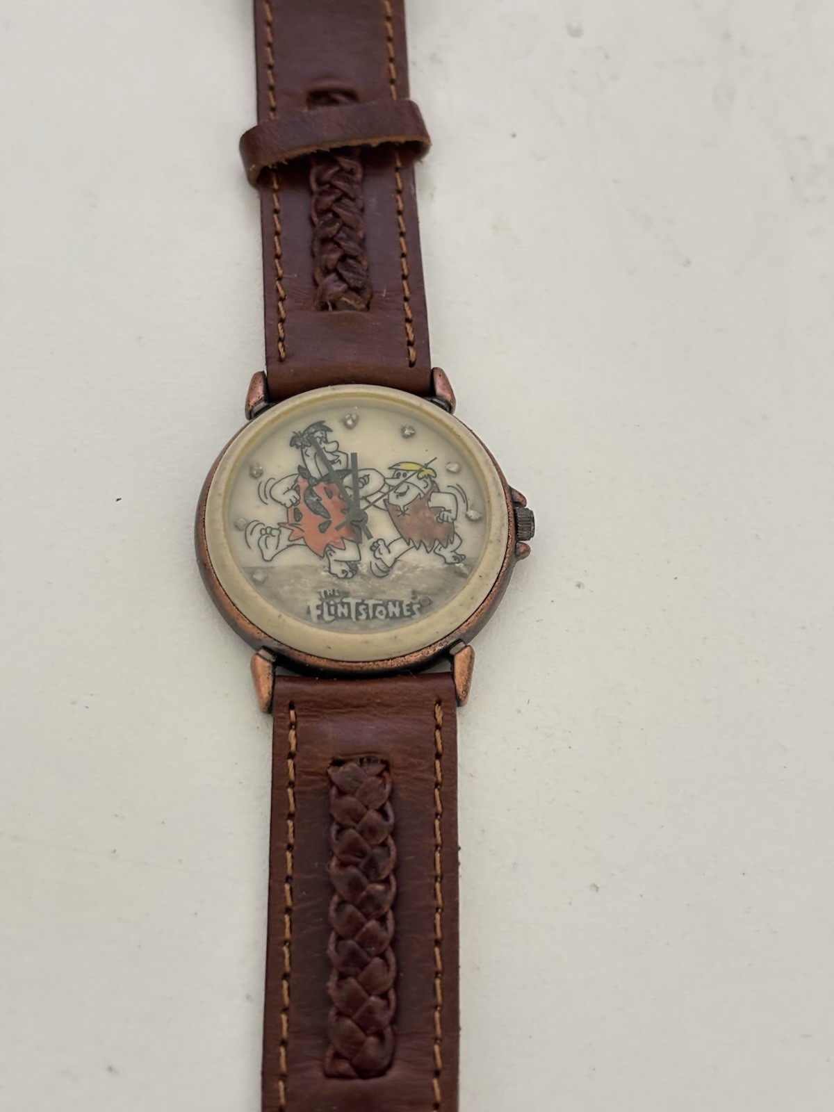 FLINTSTONES 1993 Fossil Limited Edition Watch Fred and Barney Leather Band RARE