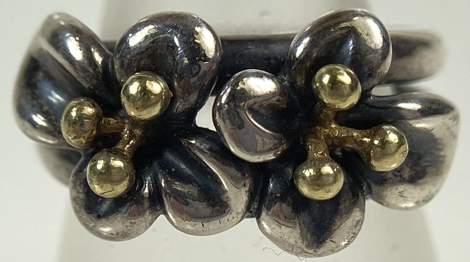 ANN KING 925 STERLING SILVER & 18K FLOWERS SIZE 6.75 RING (K903)