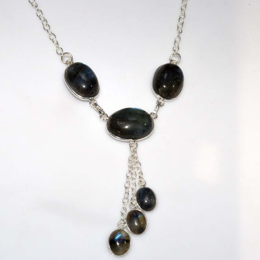 Top Quality Fiery Labradorite 925 Silver Plated Necklace 17″ Most Beautiful JW