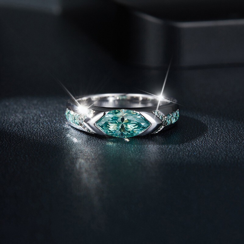 1 Carat Green Moissanite Engagement Band Ring 925 Sterling Silver – Pass Tester