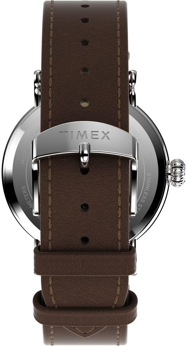 Timex Peanuts Gang Dial Waterbury Blue Brown Leather Quartz Mens WatchTW2V89800