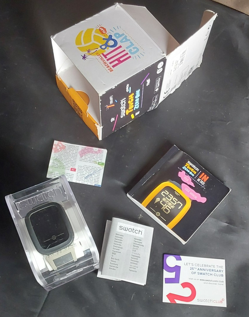 Swatch Touch Digital Watch w/Original & Papers Box-Tan/Grey Strap-UNTESTED!!!!