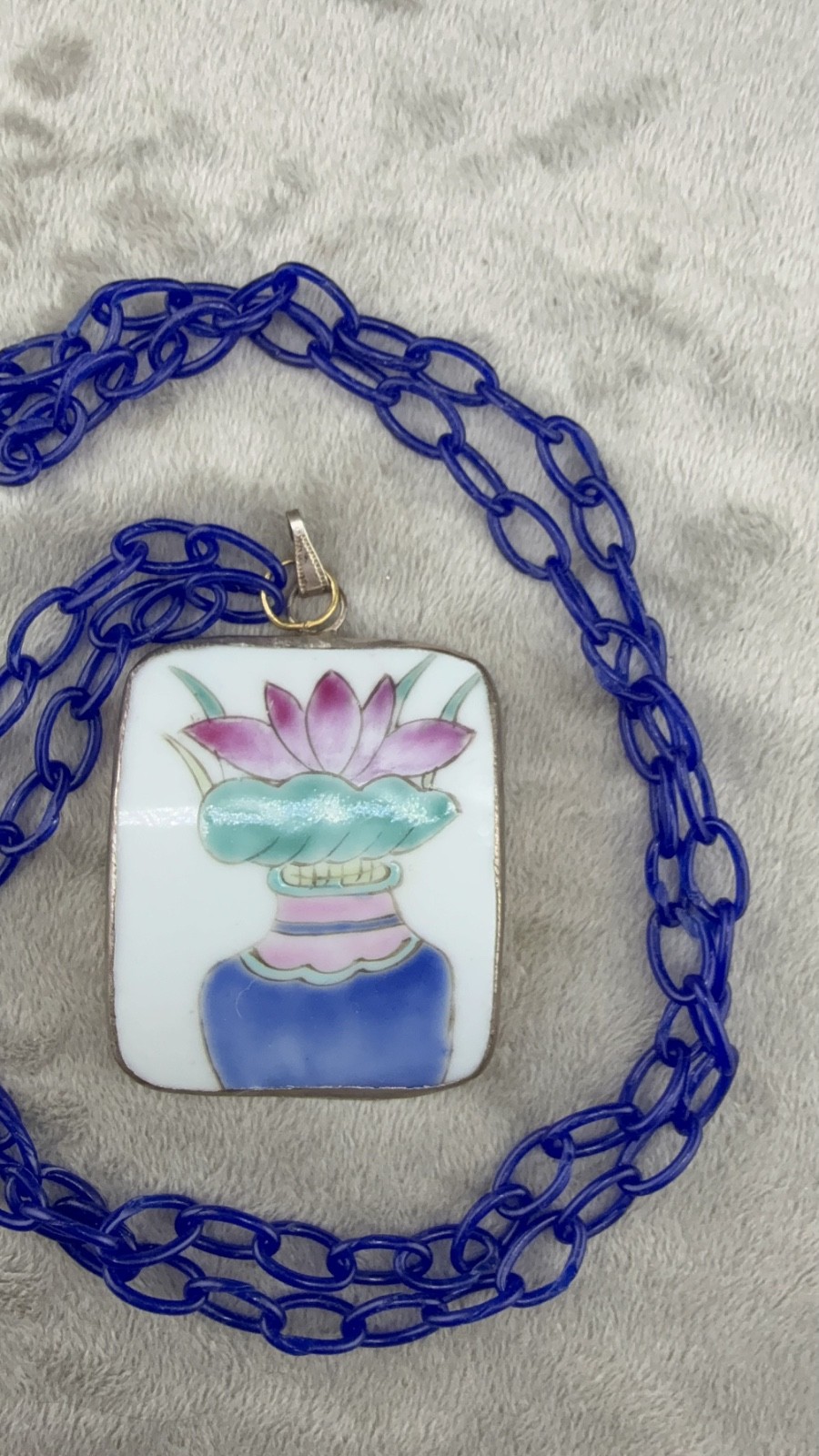 Vintage Chinese Painted Artisan Necklace Ceramic 34”