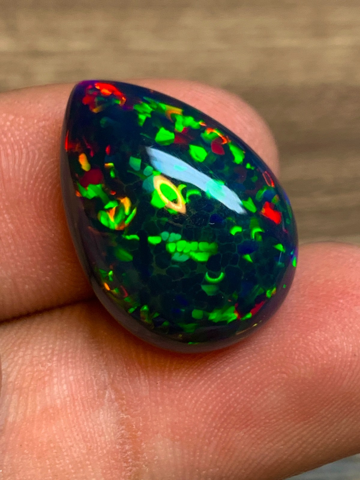 Ethiopian Black Opal Gemstone 10.8 Carat Pear Cabochon Honeycomb Welo Loose Gem