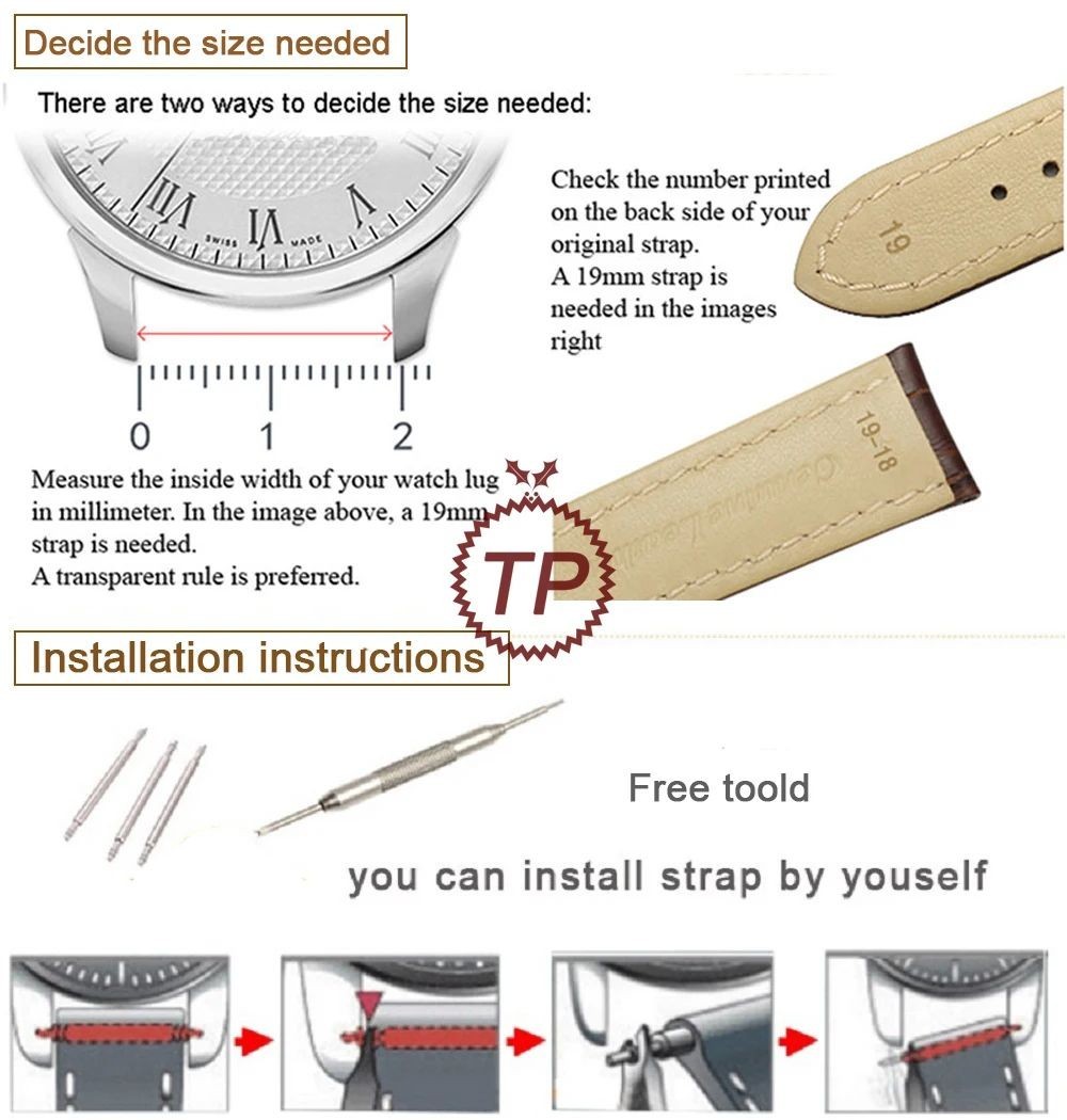 24mm Leather Watch Band Strap For Dietrich OTC-AO1 OT-3 Bracelet