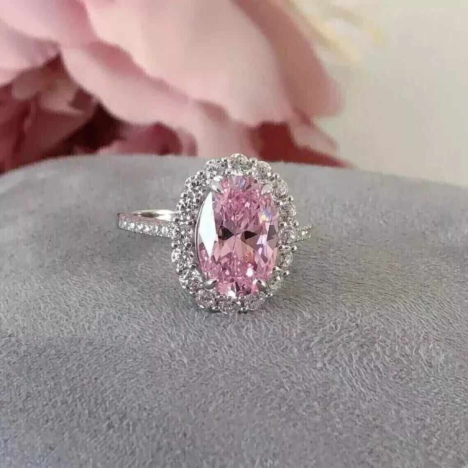 6.8 Ct Oval Cut Natural Pink Sapphire Diamond Wedding Bridal Ring 14K White Gold