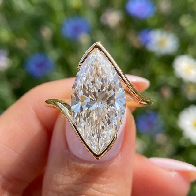 2.5 CTW Marquise Cut Moissanite Bypass Engagement Ring In 14k Yellow Gold Plated