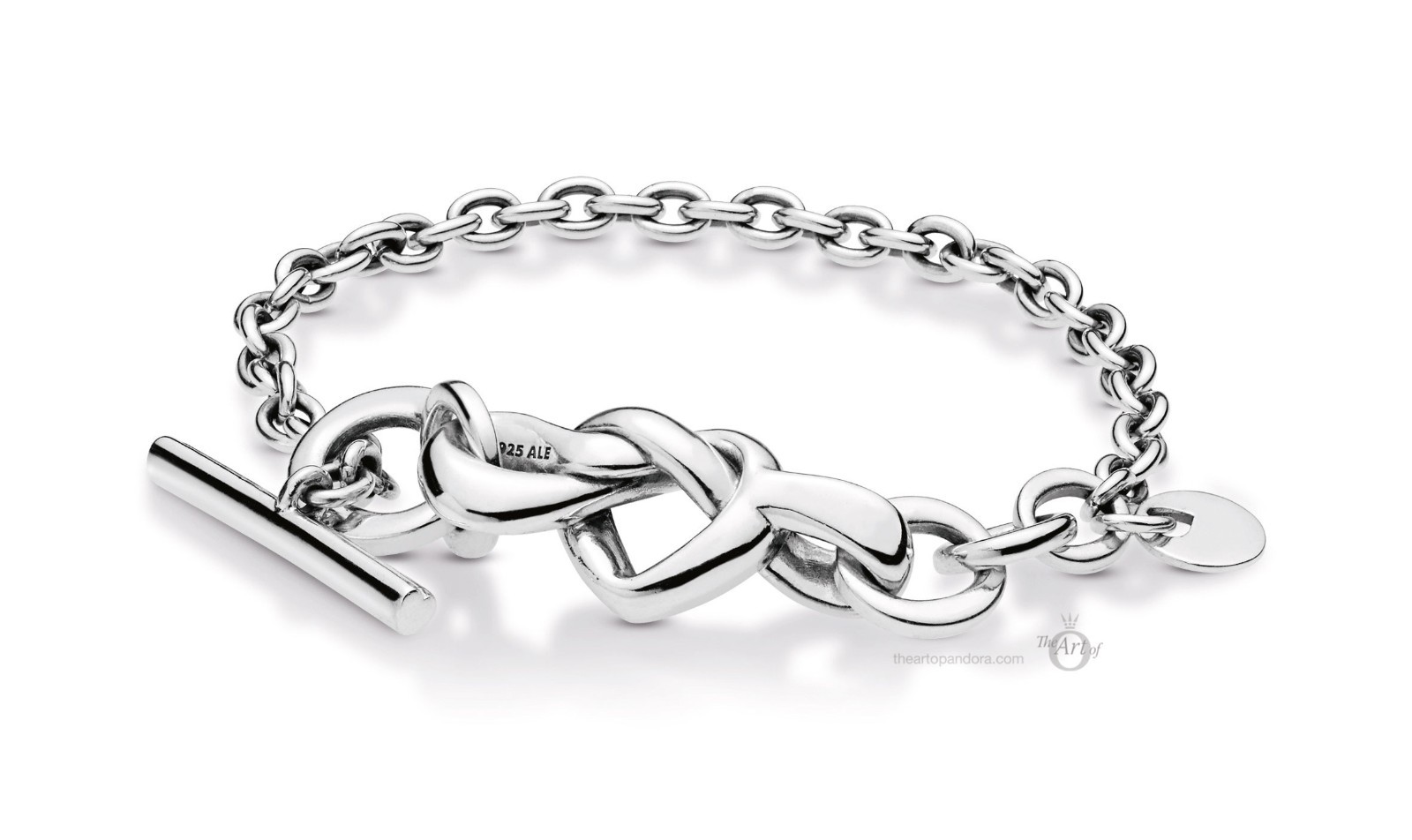 Authentic PANDORA Knotted Heart T-Bar Bracelet, Silver 925 NEW w/ Pouch