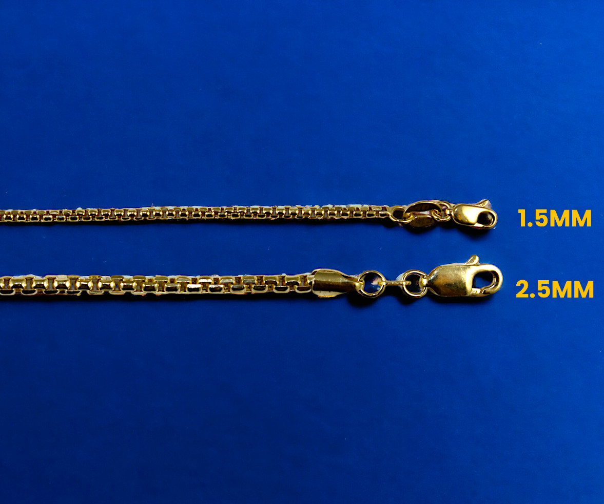 10K Yellow Gold Round Box Chain Necklace Bracelet Real Gold 1.5mm-2.5mm 7″-30″