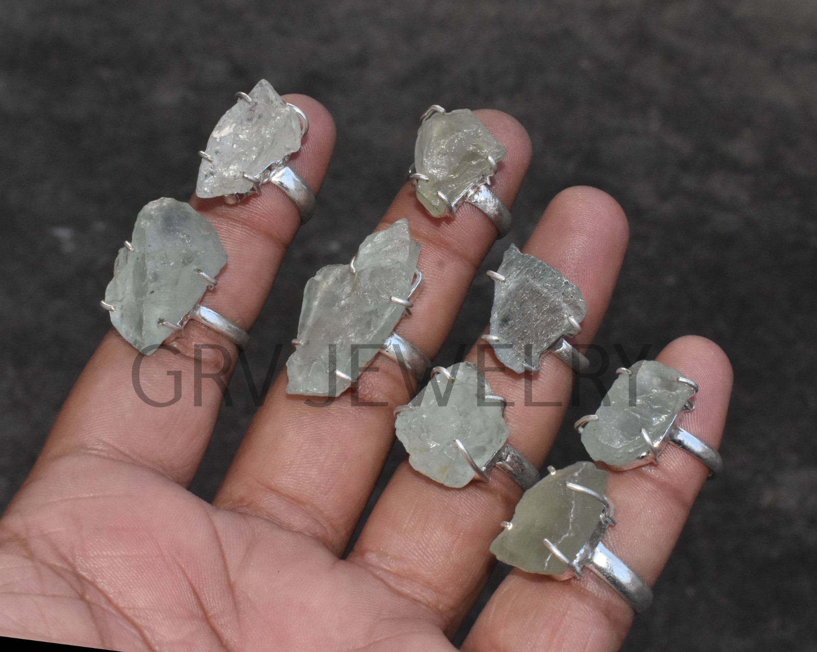 1-500 Pcs Rough Aquamarine In Wholesale Rings Lot Bulk: Silver Plated Whr-77