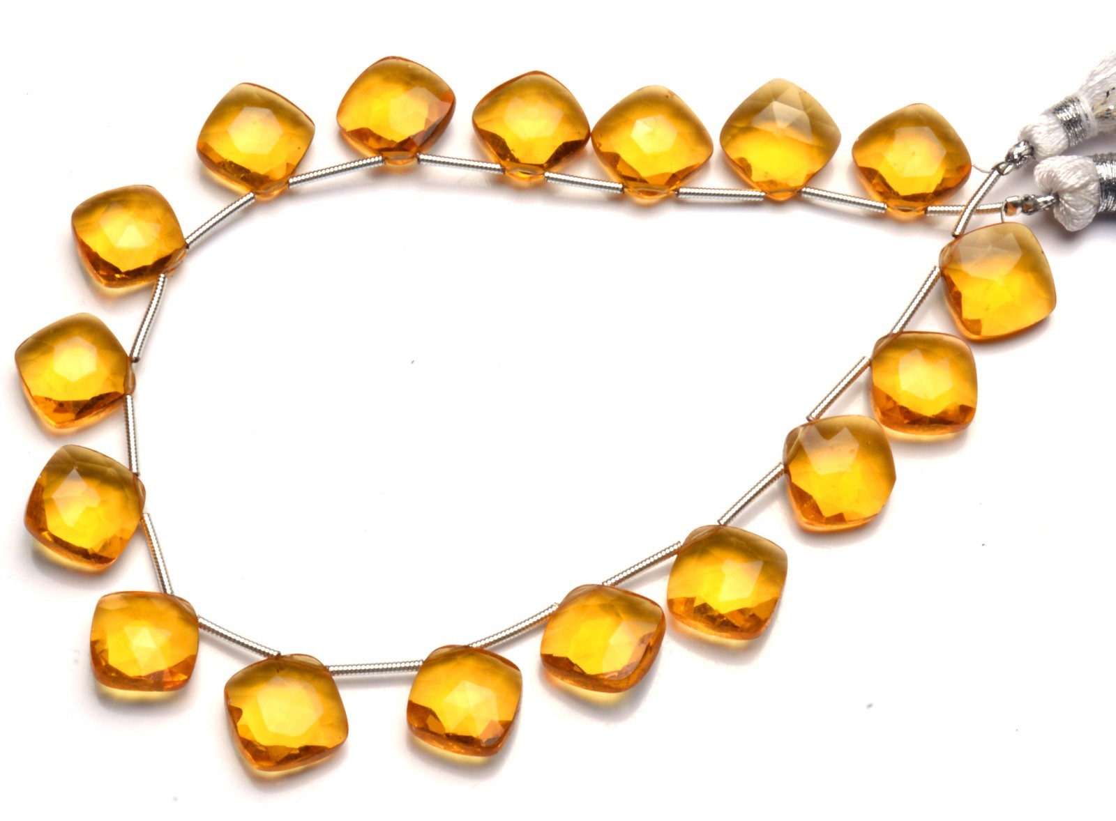 Citrine Gem Color Quartz 11MM Approx. Faceted Cushion Shape Beads 10″ Strand