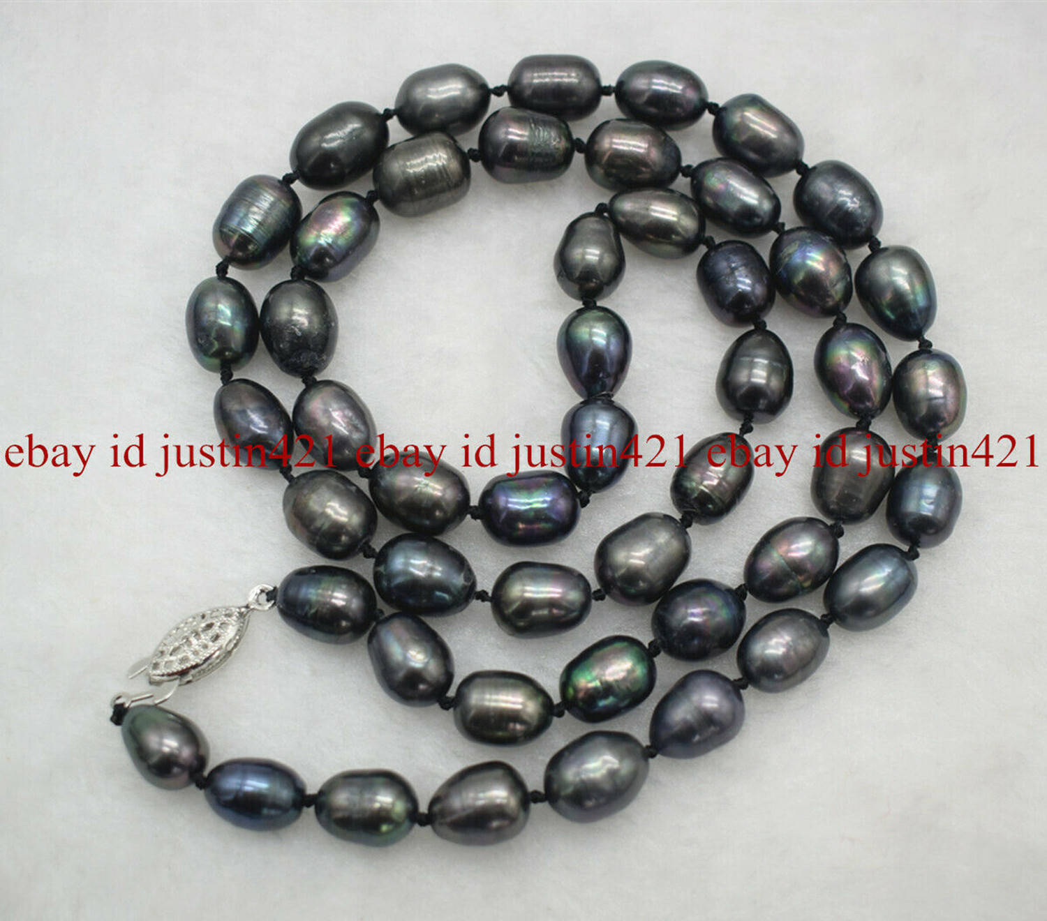 Natural 7-8mm Black Baroque Cultured Pearl Necklace Long 36 inch