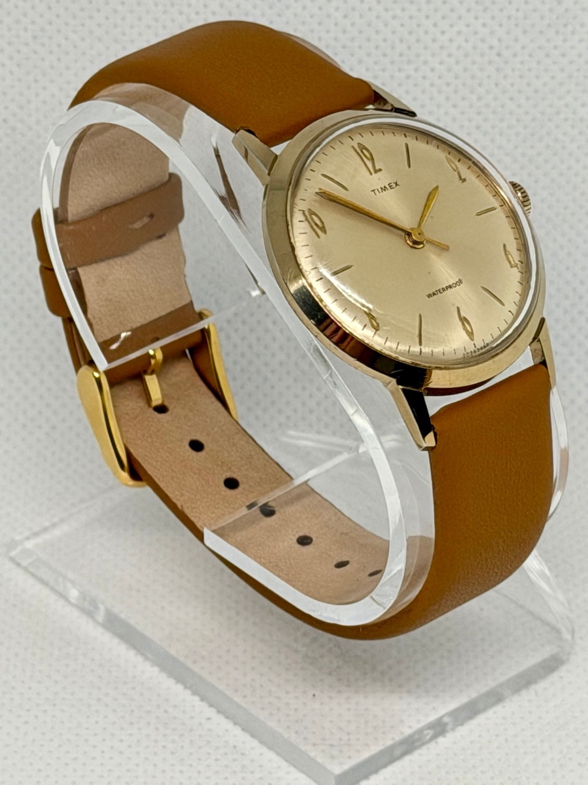 Vintage Timex Marlin Manual Wind Watch 33mm Gold Sunburst Dial Serviced Runs