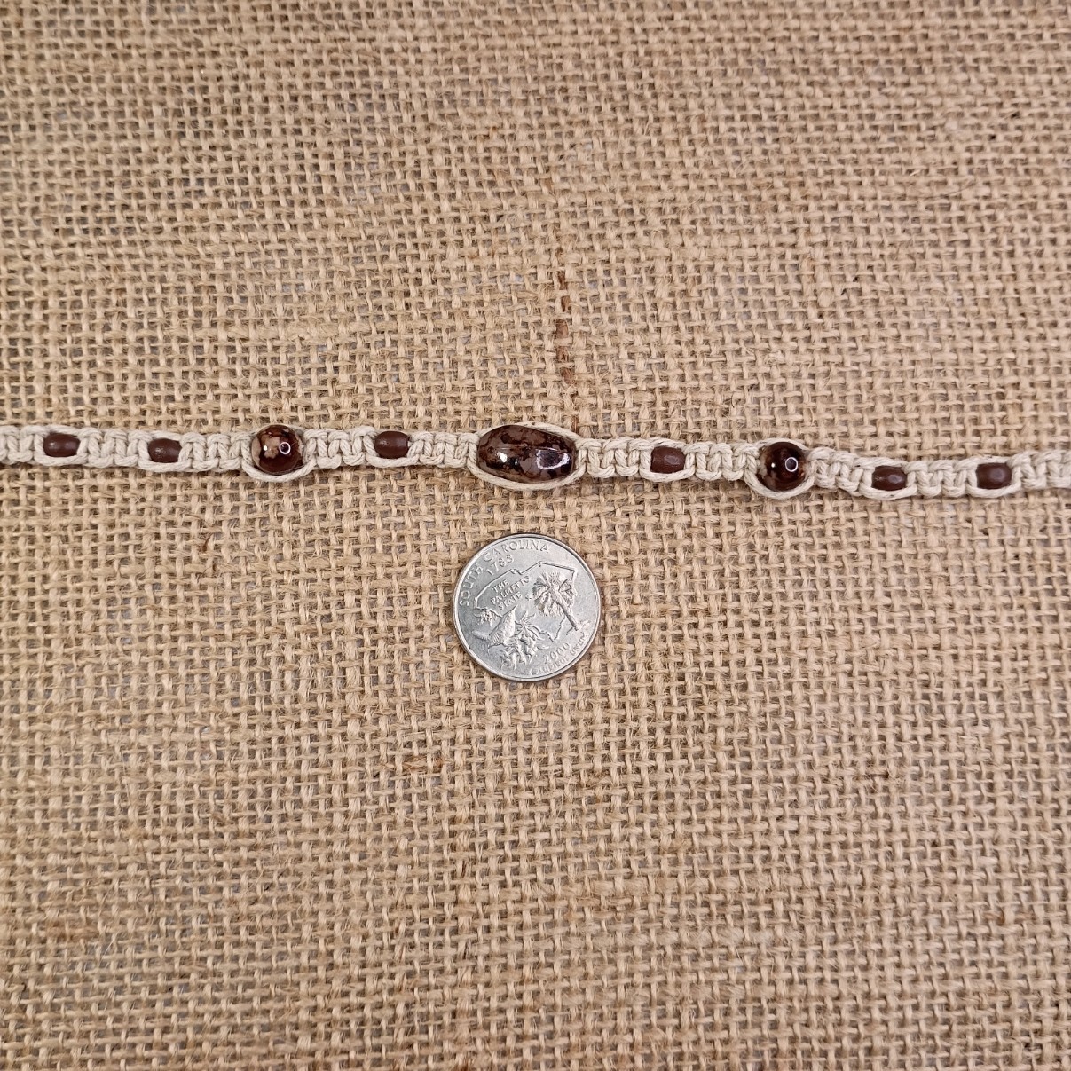 New Natural Hemp Choker Necklace W/ Mixed Brown Beads 13-18 in Tie-On Macrame
