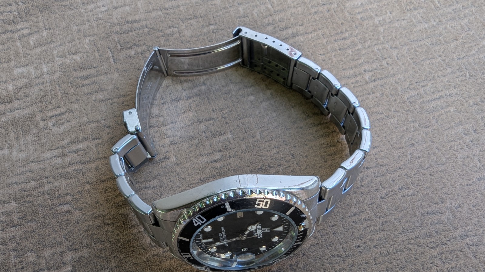 Helbros Divers Watch Men’s 626 Black Dial Stainless Steel Bracelet Band Date