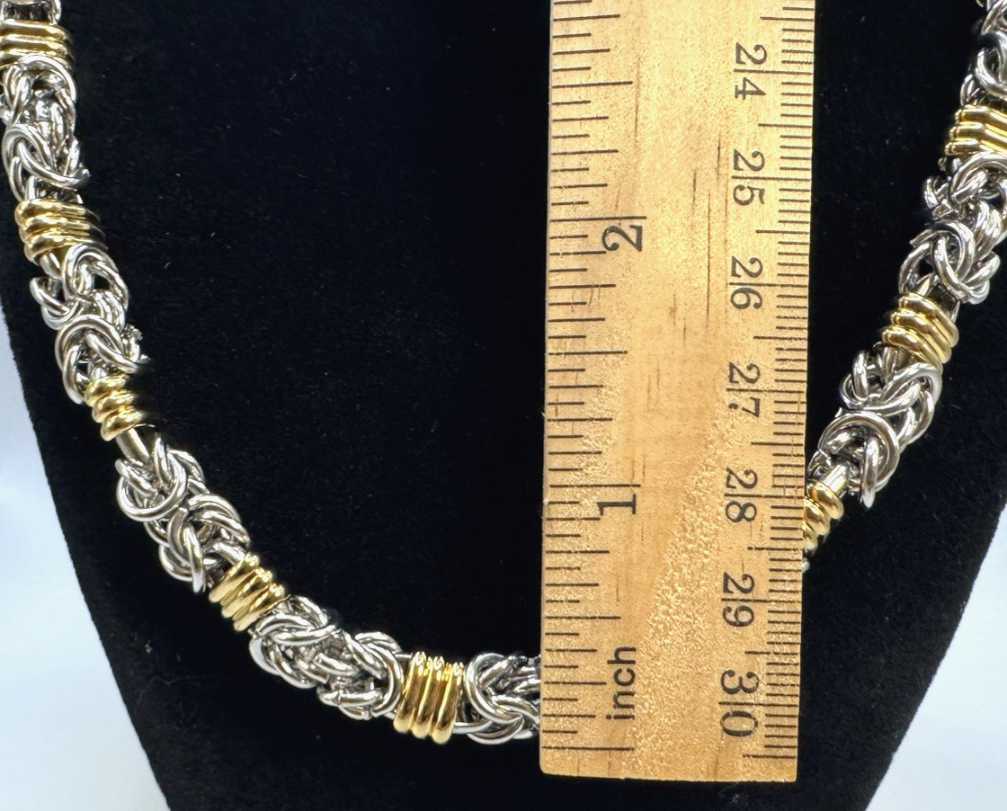 Byzantine Chain Necklace Two-Tone Gold Stainless Steel 20.5″ + 2″ Extender New