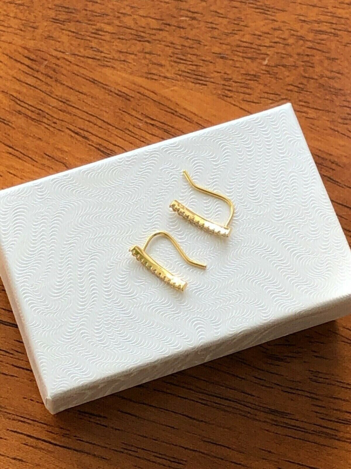 925 Sterling Silver CZ Curved Bar Climber Earrings Gold TINY 13mm x1mm Girls