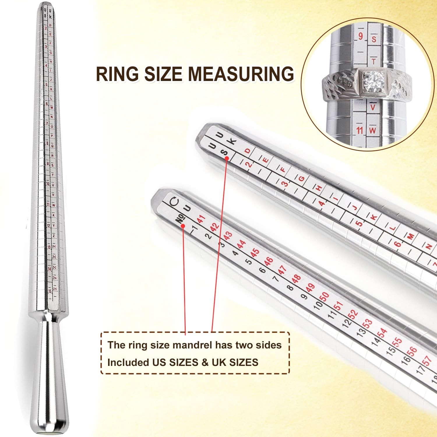 Metal Ring Sizer Tool Kit with Mandrel & Mallet – Jewelry Size Measurer & Reshap