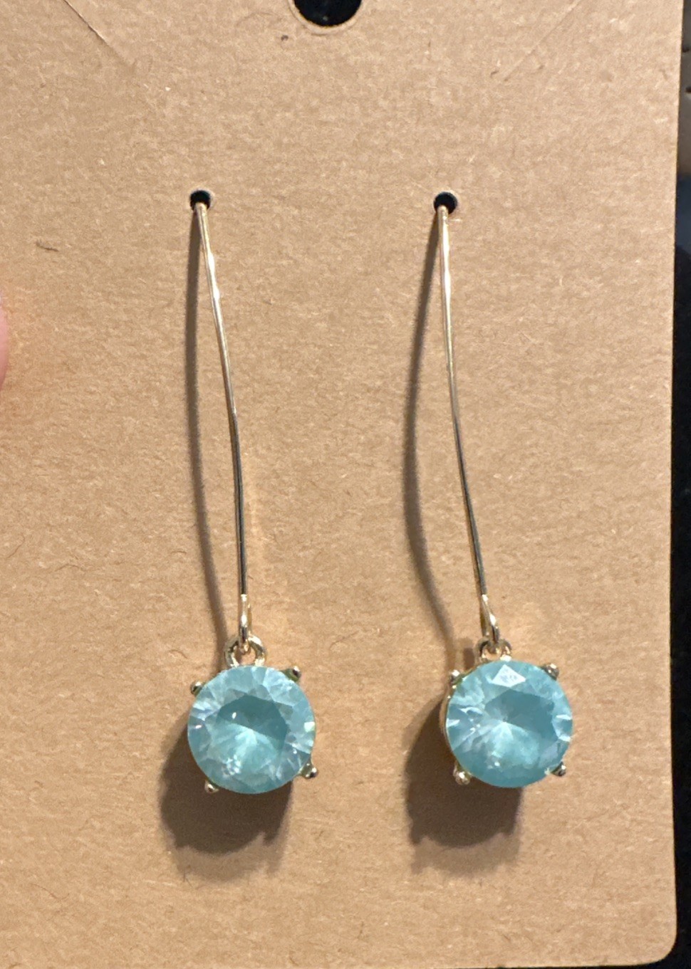 Crystal Goldtone Dangle Drop Hook Earrings In Aqua Color Absolutely Gorgeous