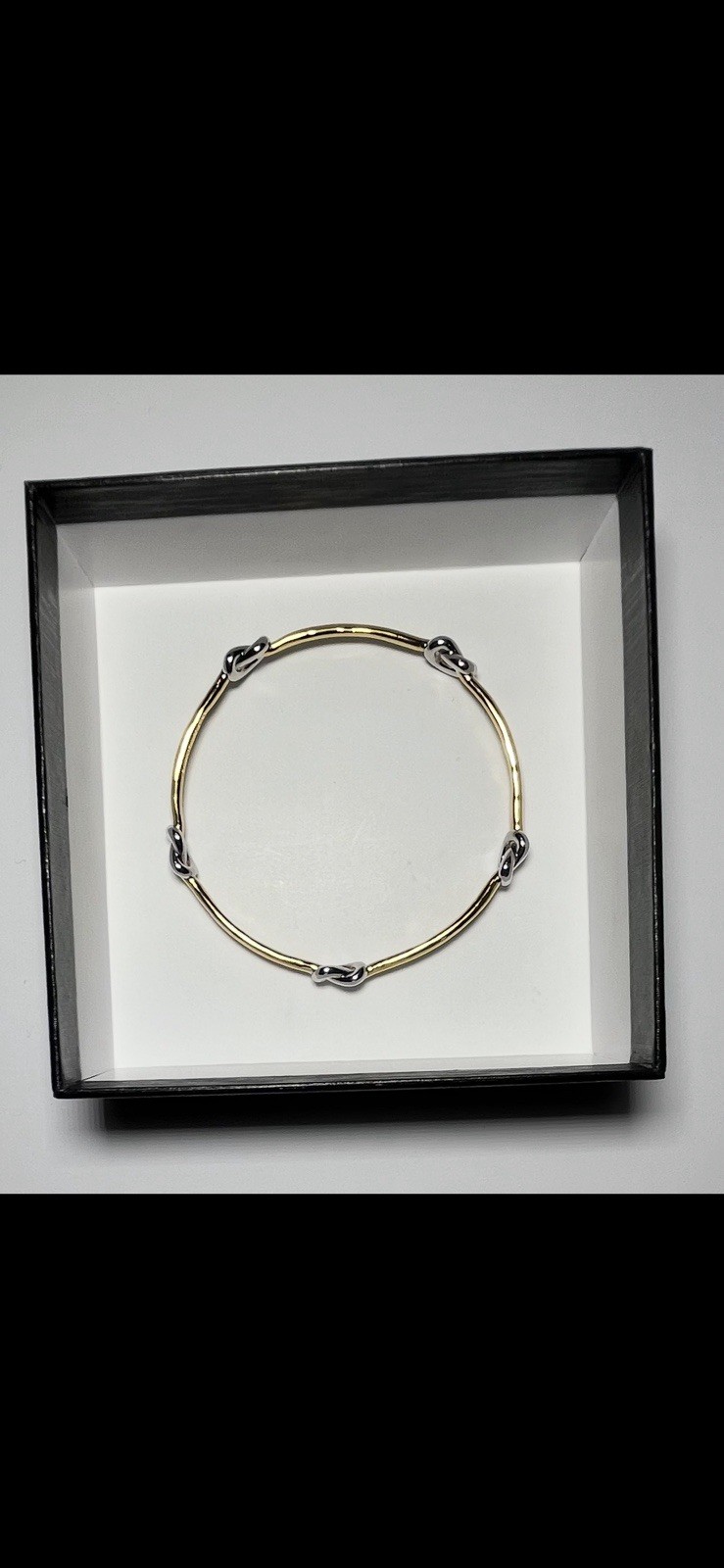 NIB – David Markstein Italian 7.75″ Two-Tone Love Knot Bangle Bracelet Boxed