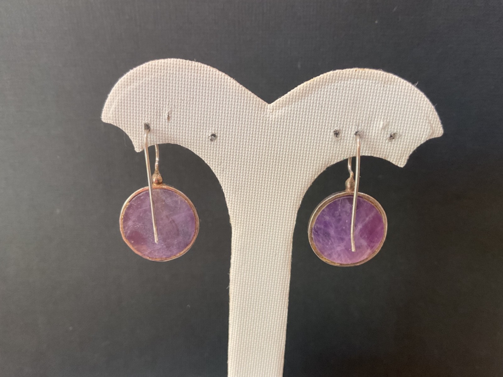 Vintage Amethyst 925 Sterling Silver Round Moon Pierced Earrings