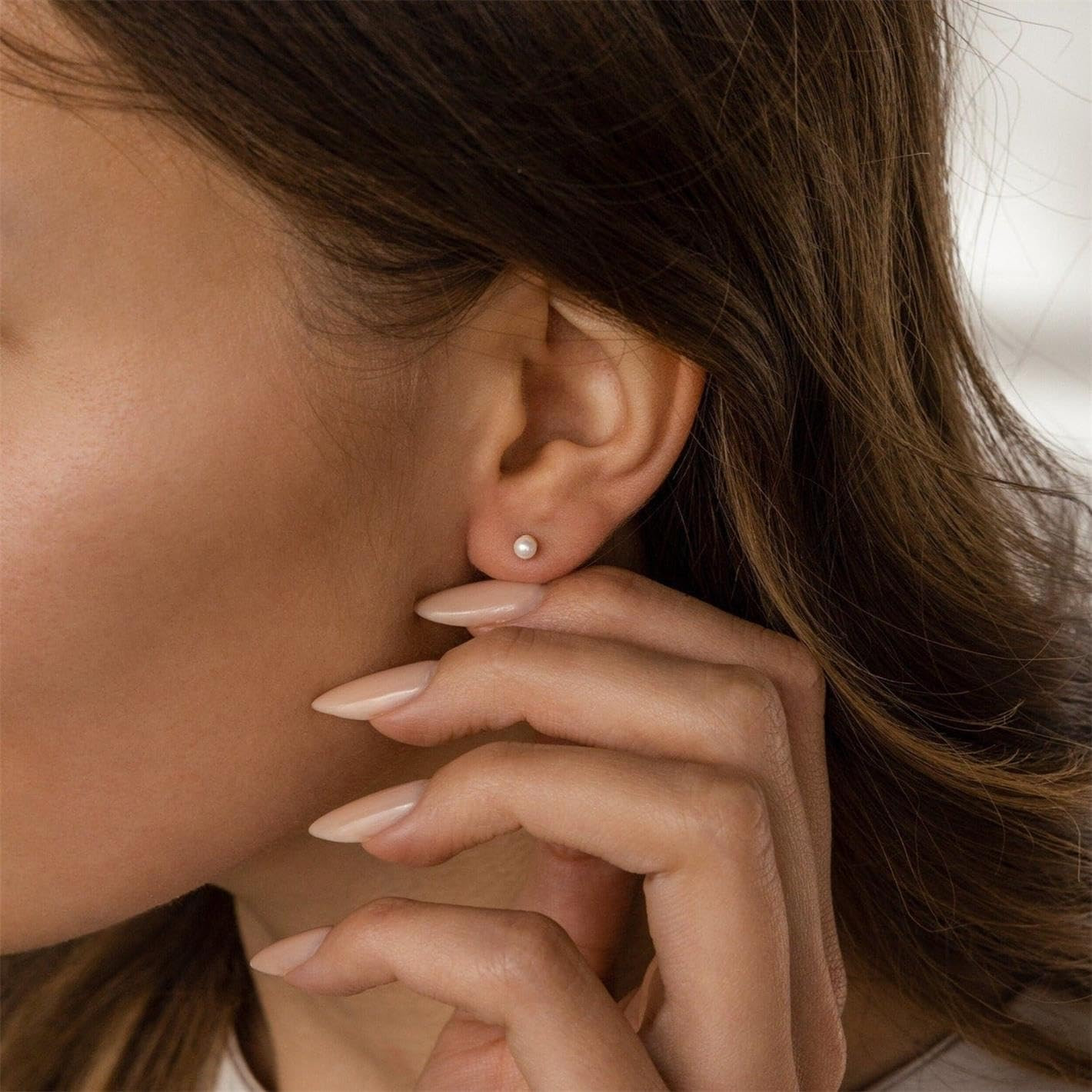 14K Gold Filled Polished Small CZ Pearl Ball Stud Earrings Set for Women Men 20G