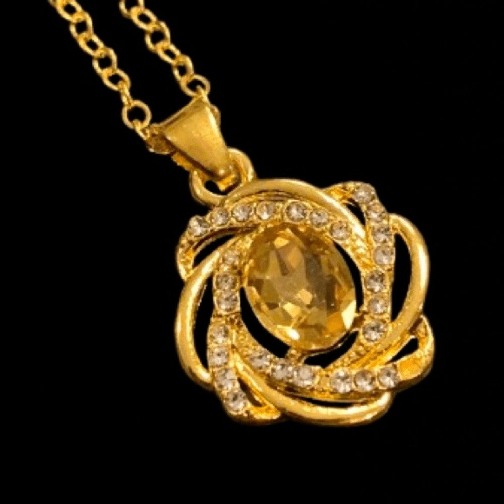 Golden Glow Faux Citrine Pendant Necklace in Polished Gold Tone – New