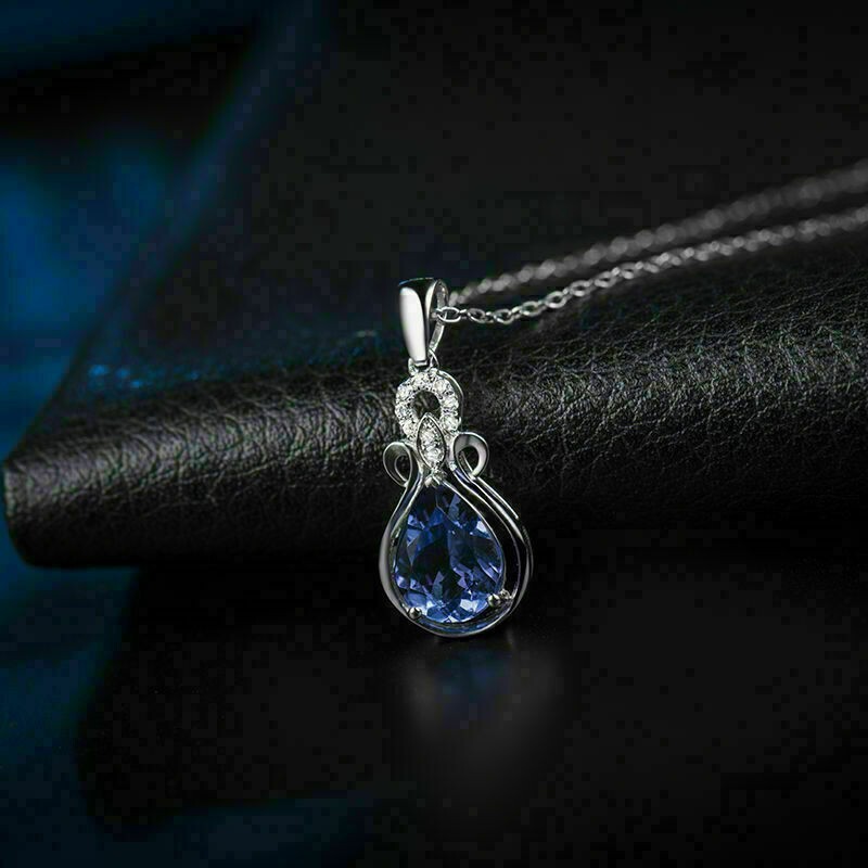Delicate 2Ct Pear Cut Tanzanite Solitaire Women’s Pendant 14K White Gold Finish