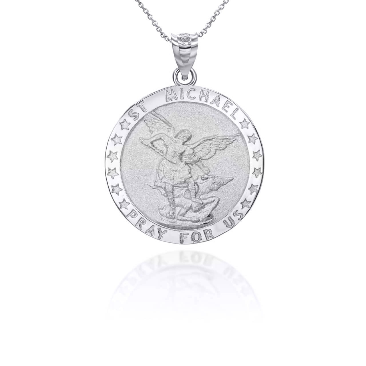 Gold Religious Patron Saint Michael Archangel Medallion Pendant Necklace