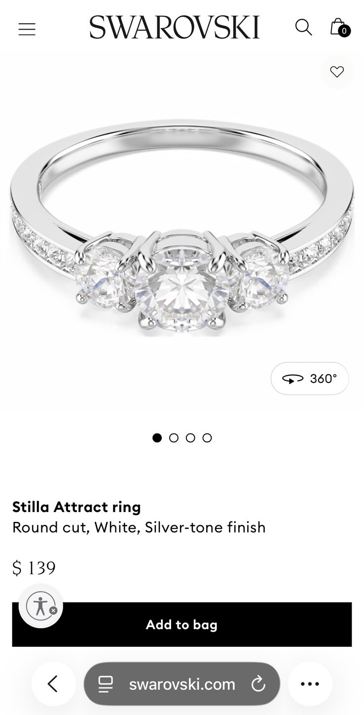 Swarovski Stilla Attract Ring Silver Size 6 With Box And Tag