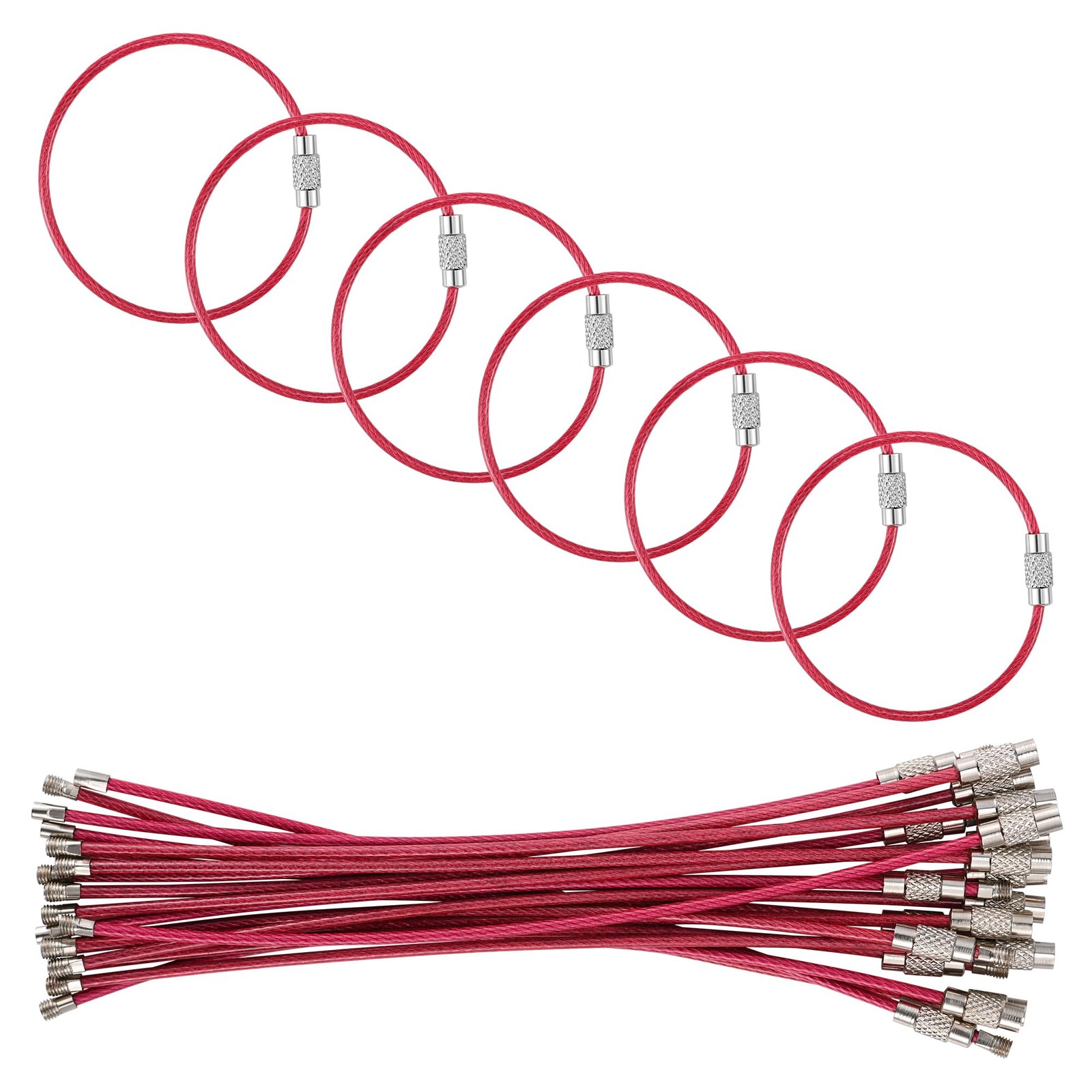 Hot Pink 5.9in/15cm Stainless Steel Keychain Cable,Wire Diameter 2mm Metal Ke…